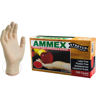 AMMEX Stretch Synthetic Vinyl PF Ind LG Gloves