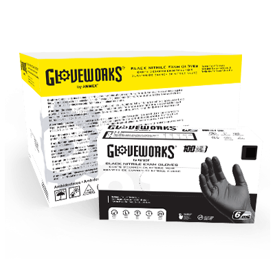 Gloveworks Black Nitrile PF Exam SM Gloves