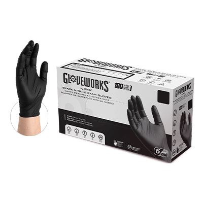 Gloveworks Black Nitrile PF Exam SM Gloves