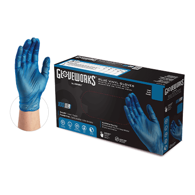 Gloveworks Blue Vinyl PF Ind SM Gloves